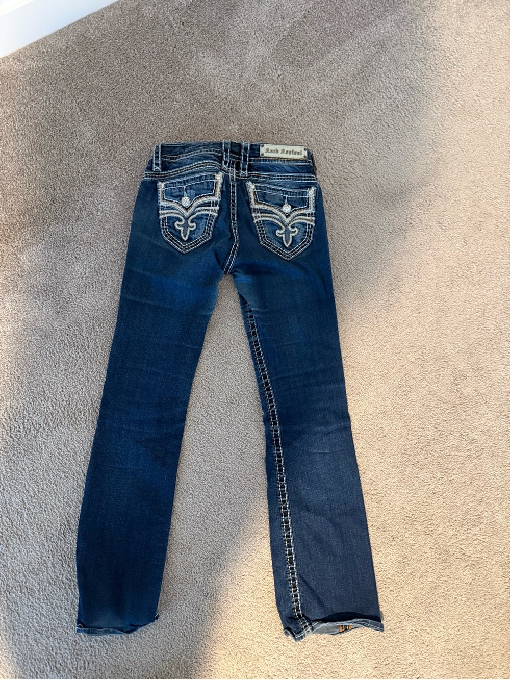 Rock Revival Dark Blue Bootcut Jeans with Contrast Stitching - Picture 2 of 3